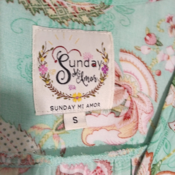 Anthropologie Sunday Mi Amour Green Floral Pullover Boho Tiered Maxi Dress Small - Picture 3 of 6